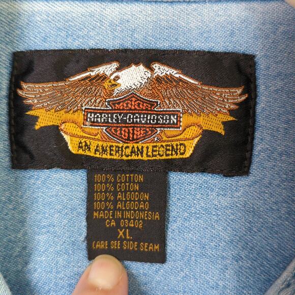 Harley Davidson Denim Shirt Womens XL Blue Button Up - Picture 3 of 9